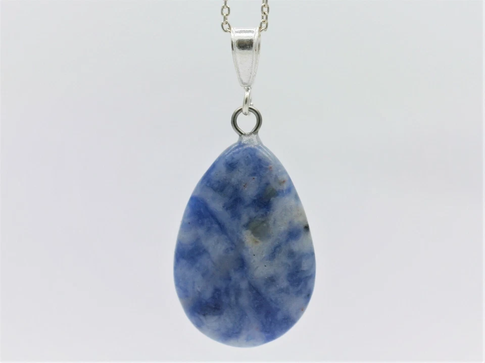 Pendente A Goccia In Sodalite Blu Naturale In Argento Sterling E Collana - Immagine 2 di 4
