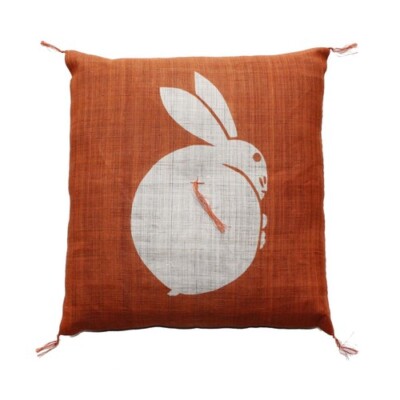Leinen Zabuton Kissen Handarbeit Niigata 42x45cm Usagi Hase Rot Orange Daidai