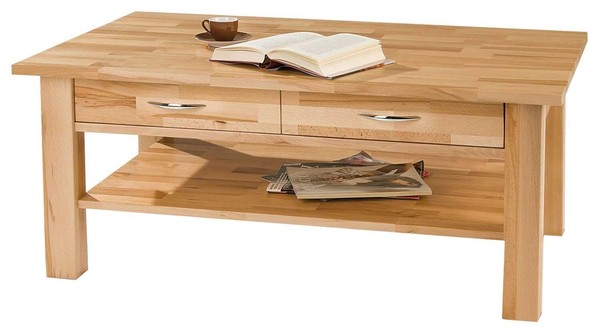 Couchtisch Wohnzimmertisch Sofatisch Mit Schubladen Braun Kernbuche Holz Massiv-image
