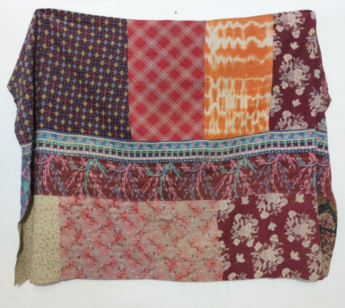 Couverture couvre-lit réversible vintage Kantha courtepointe indienne patchwork faite à la main  - Photo 1/4