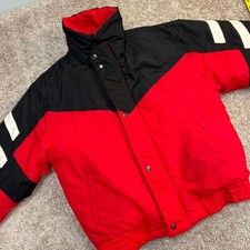 Vintage Steep Slopes Ski Jacket Women XL Red Black Puffer Nylon Stain*
