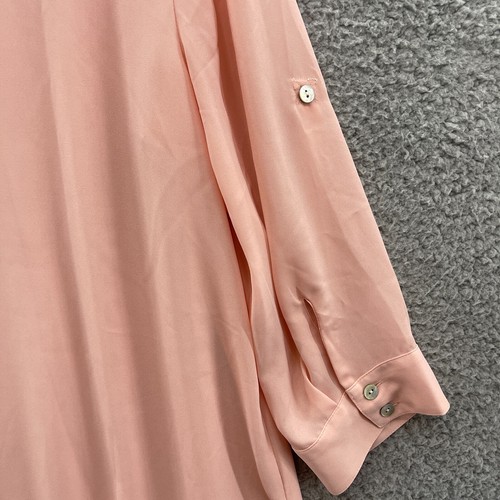 J Jill Top Women Large Blouse V Neck Tunic Pink Lightweight Roll Tab Sleeve - Picture 7 of 11