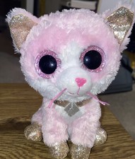 Ty Beanie Boos 2021 Fiona the Kitty Cat 6" Plush Pink and White, Sparkle eyes