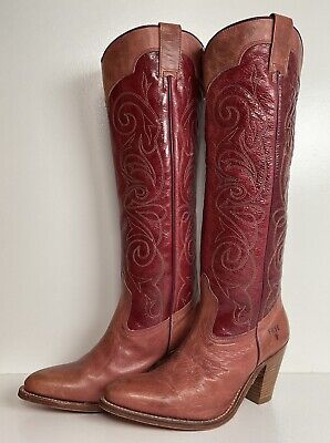 Vintage Frye Dusty Pink Western Boots 6 M Stacked Heel Vintage Frye Dusty Pink Western Boots 6 M Stacked Heel