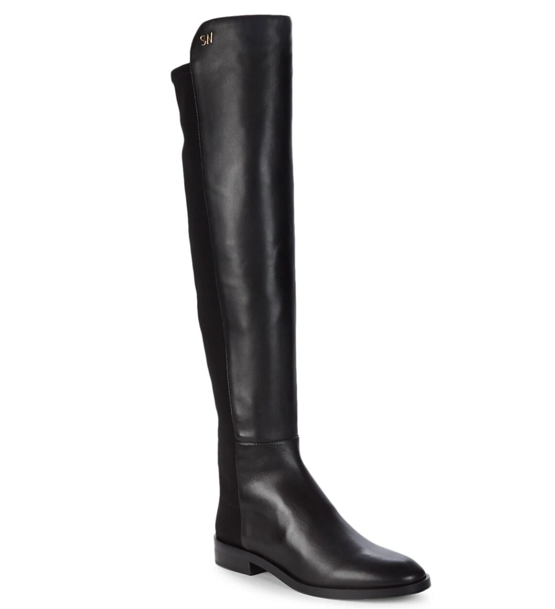 Knee-High Wedge Boot in Leather - Black - Gifts for Her