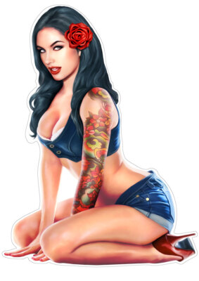 Pinup Aufkleber Black Rose Schönheit Girl Sticker Nose Art Tattoos
