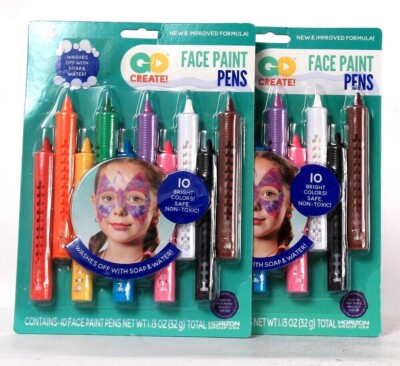2 Packs Go Create 10 Ct Multicolor Face Paint Pens Washes Off With Soap & Water