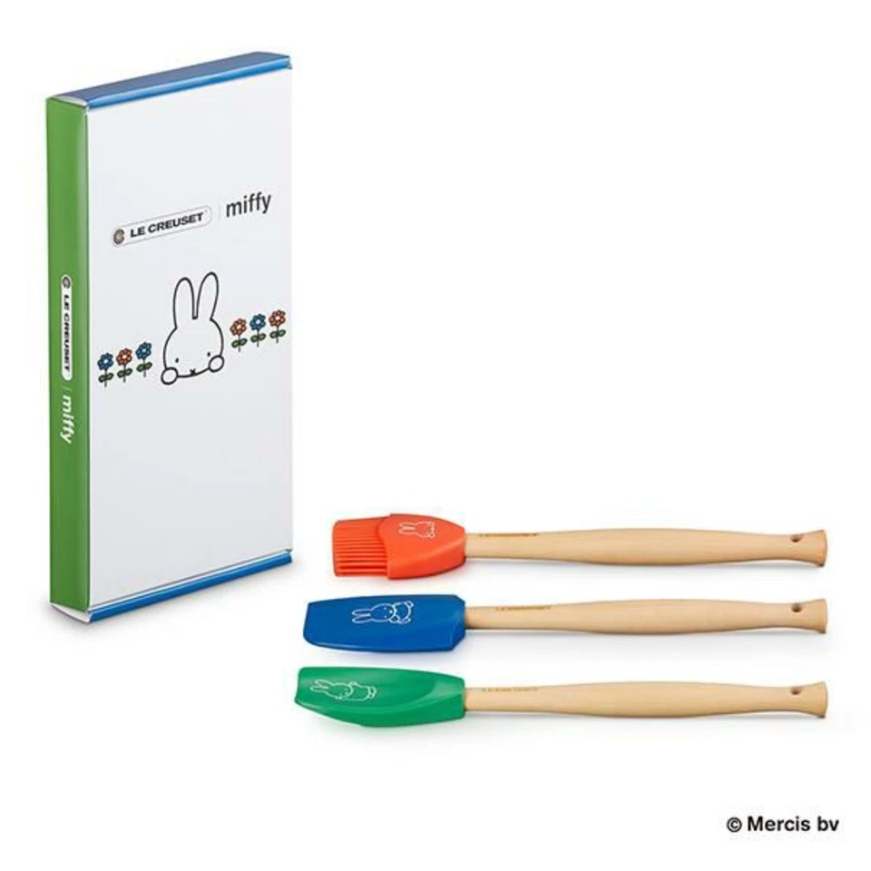 Le Creuset Miffy Spatula 3 pcs Set Spoon Basting Brush Wooden Handle Limited Box - Image 4 of 4