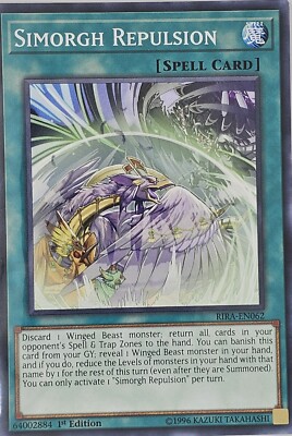 A823 YUGIOH SPELL CARD SIMORGH REPULSION RIRA-EN062 | eBay