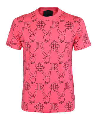 NWT JOHN RICHMOND x PLAYBOY special edition T-SHIRT allover logo fuchsia S