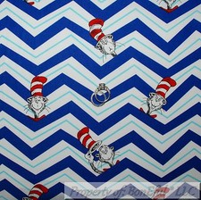 BonEful Fabric FQ Cotton Quilt VTG Dr Seuss Cat in the Hat Unisex Chevron Stripe