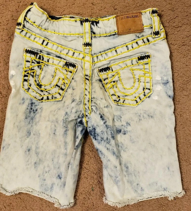 True Religion Boys Geno Super T Shorts Size 6 Yellow Stitching