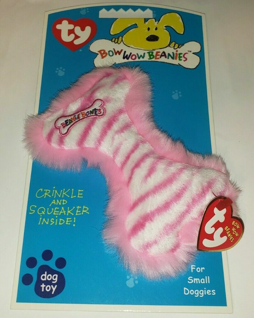 Ty Bow Wow Beanies - LIL' PINK STRIPE BONE - Crinkle/Squeak Toy