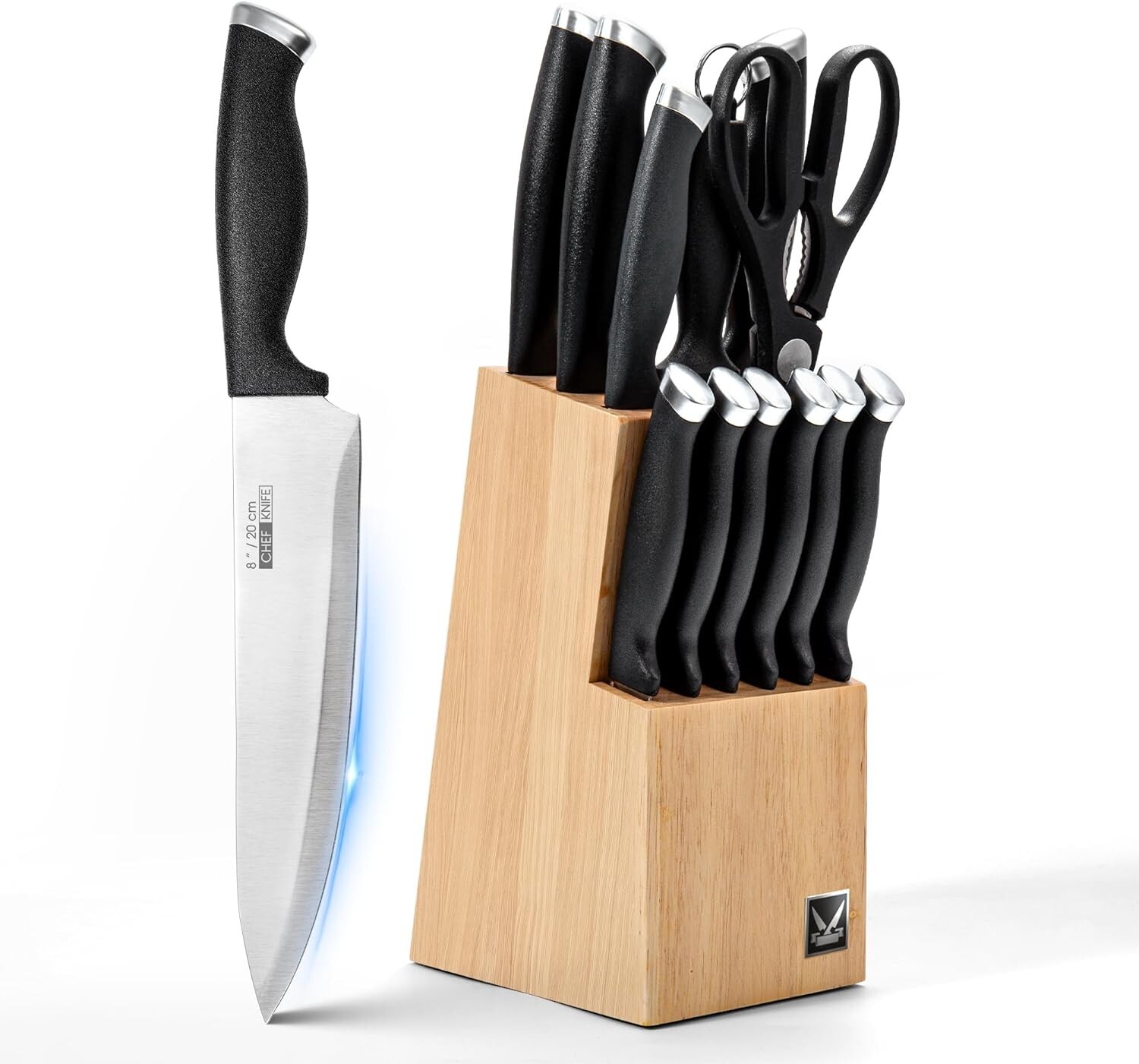 Knife Set, 15-Piece Kitchen Knife Set with Block Wooden German Stainless Steel-image