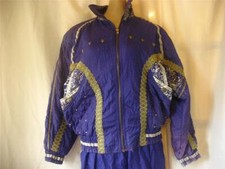 Vtg 80s Jogging Running Track Suit Nylon Purple Gold Silver Workout Gaudy sz PM