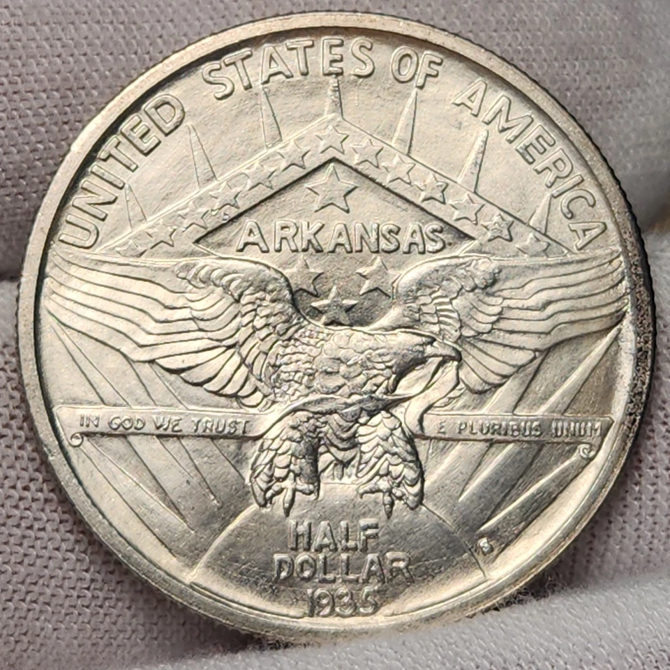 1935 S Arkansas Commemorative Half Dollar, Low Mintage Of 5,506, Unc BU, CH~ARK7 - Image 3 of 4