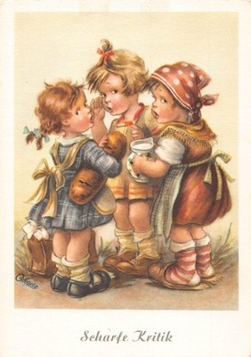 Children Scharfe Kritik Girls Gossip Bread Milk Pot vintage postcard B844