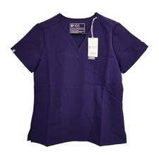 Figs Catarina Scrub Top Womens XXS Petite V-Neck Purple Medical Short Sleeve