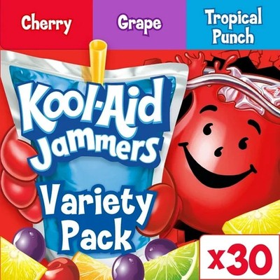 Kool-Aid Jammers Drink, 30 Pouches, for School Lunches  Cherry Flavors 6 floz