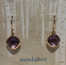 Sundance Catalog Gold Vermeil Purple Amethyst Rounded Square Stone Earrings
