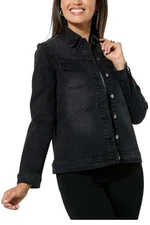 DG2 Women's Stretch Denim Embroidered Back Jacket Black