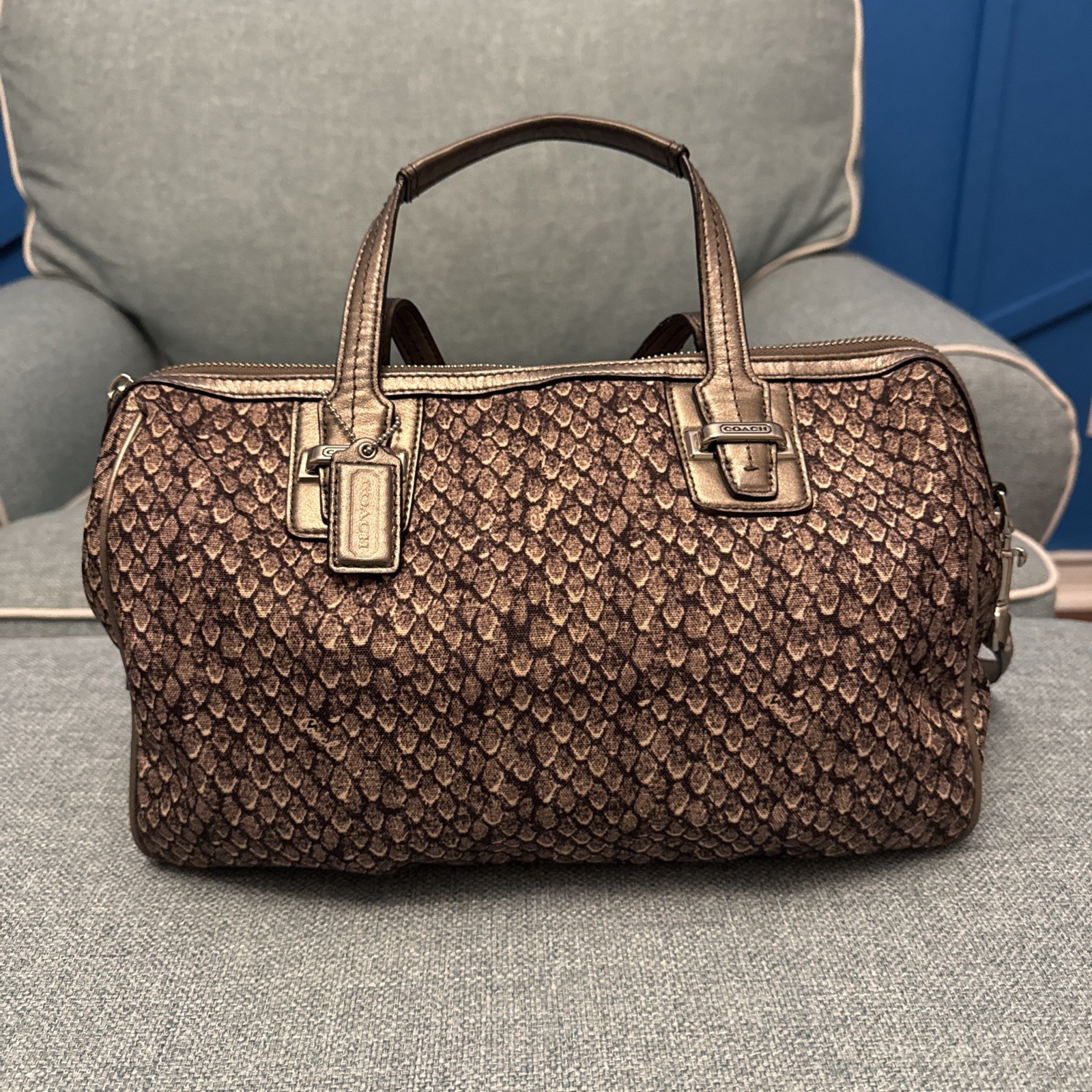 COACH Taylor PYTHON Satchel Shoulder Handbag Gunm… - image 2