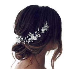 Bride Flower Wedding Hairpiece Pearls Bridal Hair Accessory with Crystals for Wo