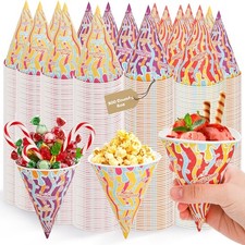 300 Pack 6 OZ Snow Cone Cups Leakproof Paper Cone Cup Disposable Sundae Snack