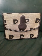 VINTAGE PIERRE CARDIN SIGNATURE 70s FLAP PURSE ENVELOPE BAG CLUTCH Black Leather