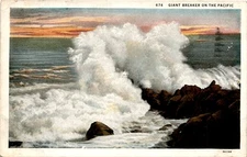 GIANT BREAKER ON THE PACIFIC, GELES, ACADE STA, DETROIT, Postcard