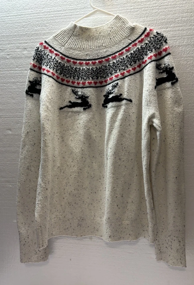 LOFT Holiday Reindeer Fair Isle Mock Turtleneck Sweater Women’s XL Christmas - Image 3 of 4