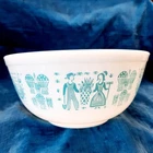 Vintage PYREX 2.5 Quart Amish Butterprint 403 Mixing Bowl White with Teal Print