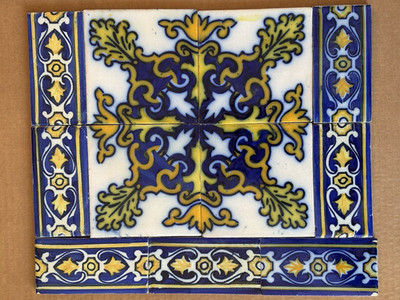 VINTAGE RETRO SANT ANNA LISBON FACTORY PORTUGAL COBALT BLUE & YELLOW TILE DECOR