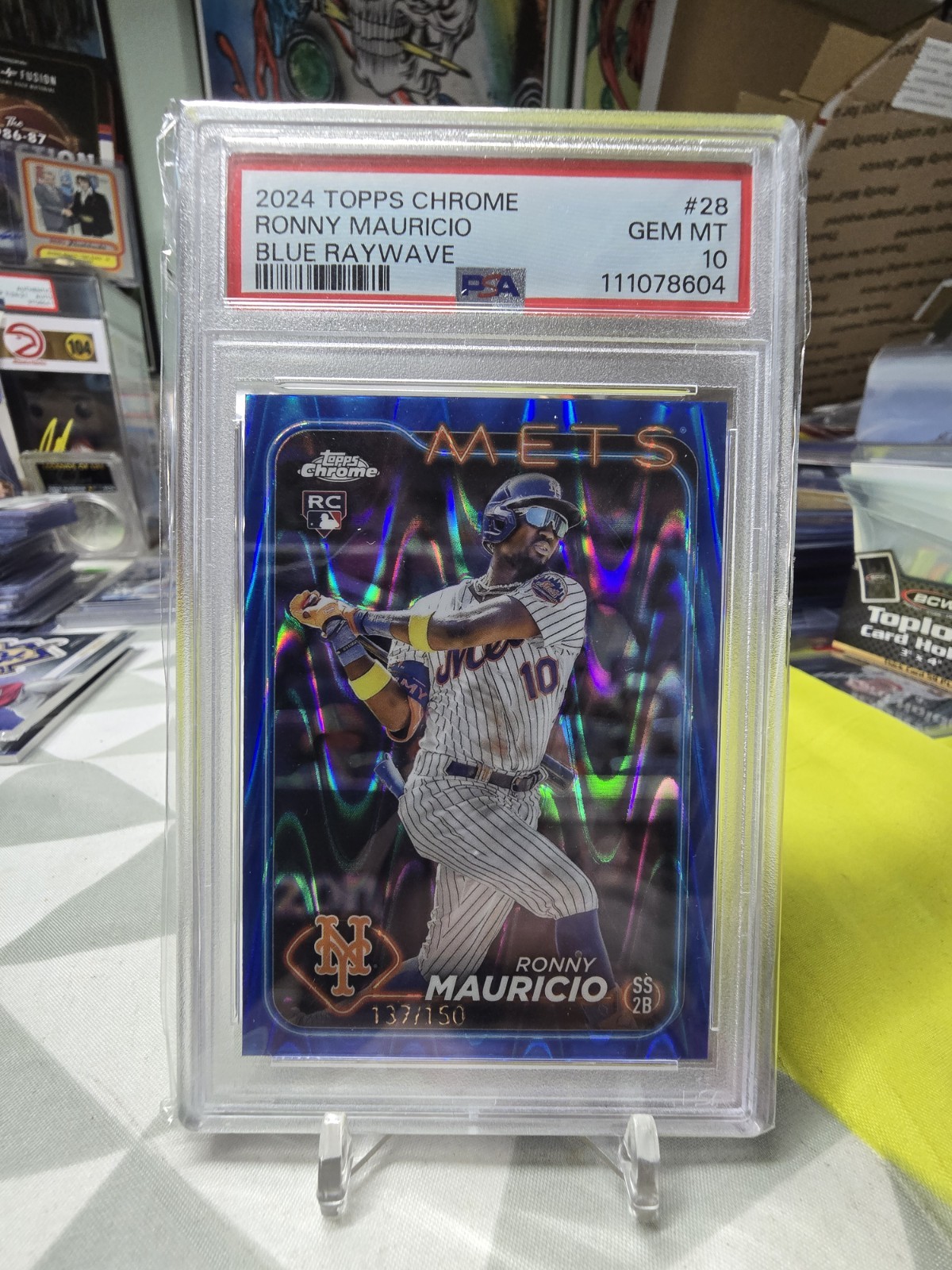 2024 Topps Chrome Ronny Mauricio /150 Blue Raywave PSA 10 Rookie RC #28 Mets