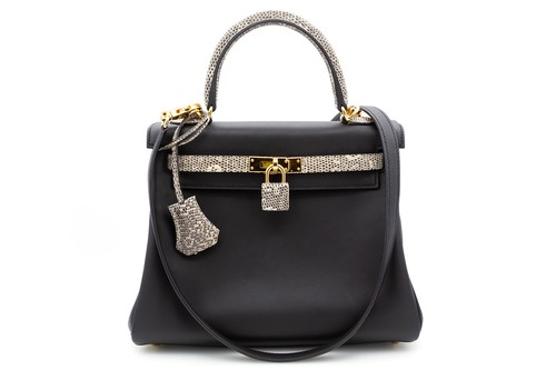 Hermès Kelly 25 Touch Noir Swift Ombré Salvator Lizard Gold Hardware