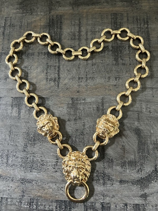 VINTAGE KENNETH J LANE KJL 3 LION HEAD DOOR KNOCKER NECKLACE