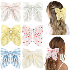 6Pcs Hair Bows for Women, Silky Satin Bow Hair Clips for Girls