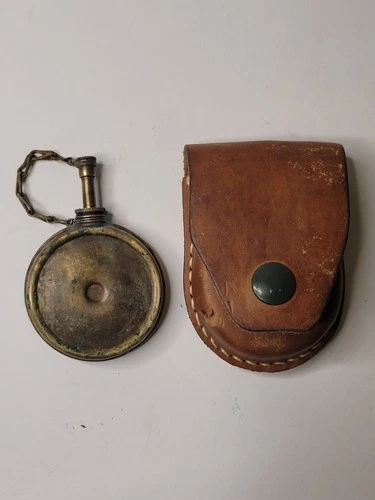 Ww2 Antique Military Gun Pistol Oiler Brass Can With Leather Pouch