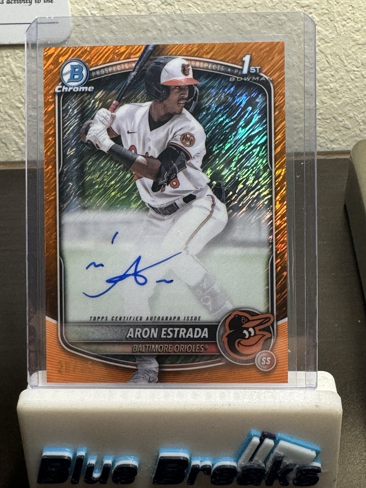 2025 Bowman Chrome Prospect Orange Shimmer 🍊🍊Aron Estrada 1ST AUTO 01/25