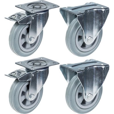 160mm 6'' castor grey rubber brake & fixed strong 540kg capacity, set of