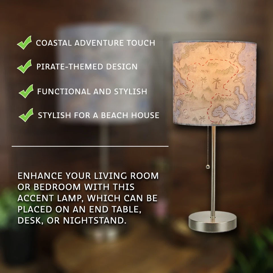 Juego de 2 Lámpara Decorativa Mapa del Tesoro Níquel Cepillado Playa Pirata Costera Foto 3 de 4