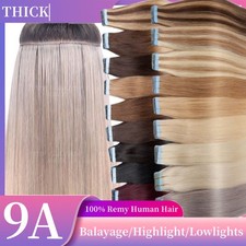 60PCS Tape-In Russian Remy Thick Human Hair Extensions Straight Skin Weft Blonde