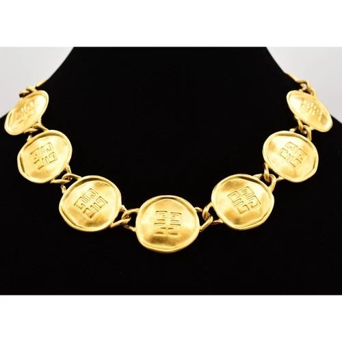 Givenchy Vintage 4G Coin Logo Collare Collana Oro Spazzolato Grosso Firmato Bin7A