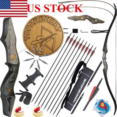 60'' 25-50lbs Takedown Recurve Bow&Arrows Wooden Riser for Archery Hunting Target