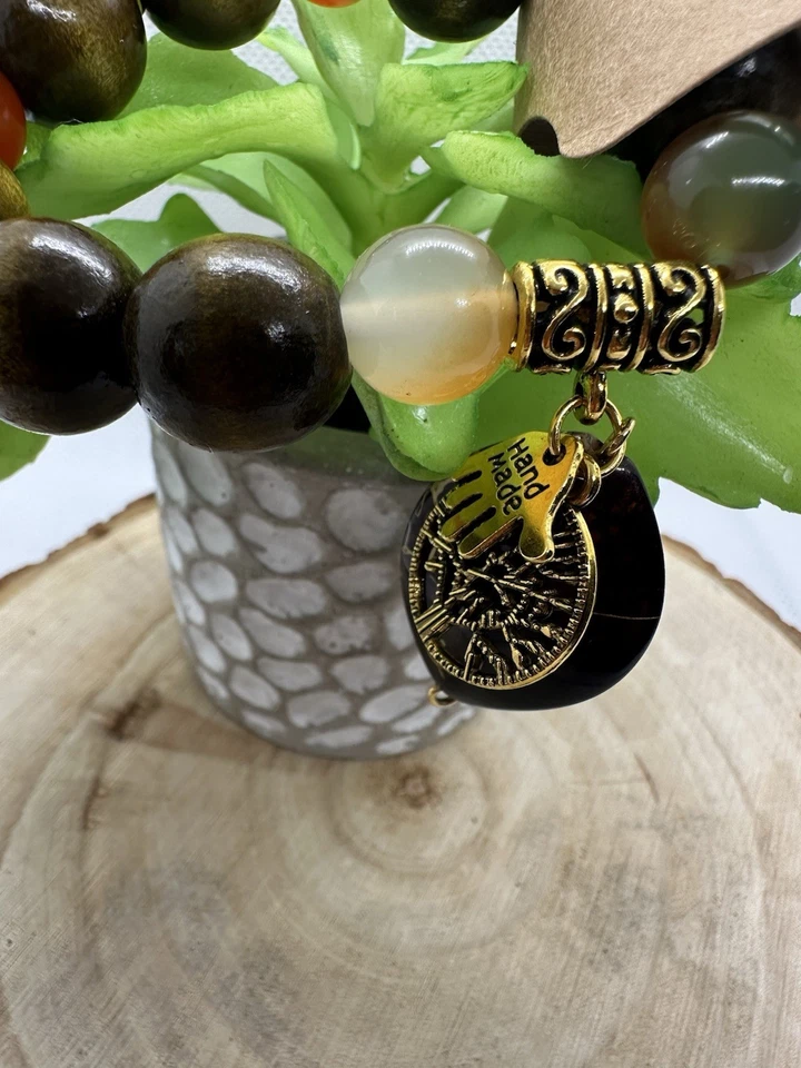 Pulsera de cuentas de madera de piedra natural de ágata Foto 4 de 4