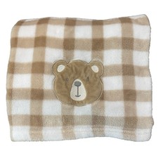 Little Loved Baby Blanket Fleece Brown Bear Check Gingham Security Lovey