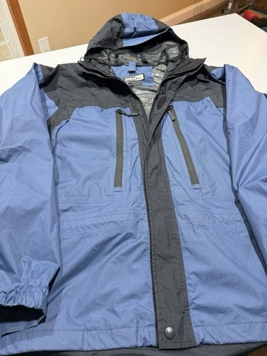 REI Elements E1 Blue Waterproof Rain Jacket Men’s XL Hooded Shell Hiking - product listing photo