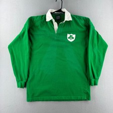 Vintage Irland Rugby Shirt Mens Large Heavy Cotton Long Sleeve Jersey Green Polo
