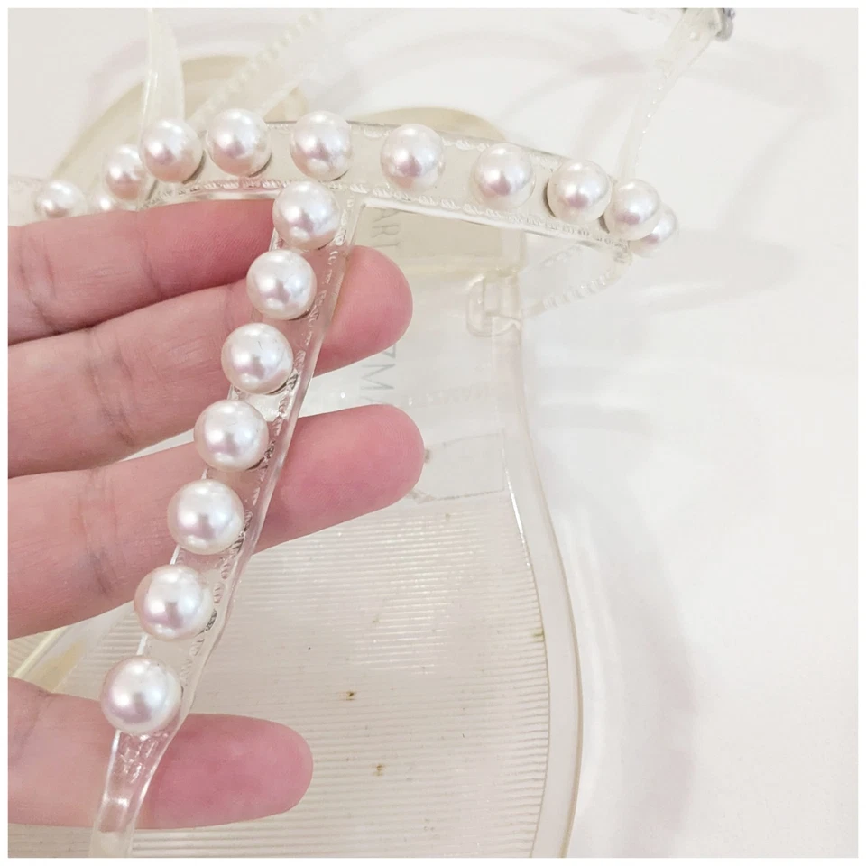 Stuart Weitzman Women’s Goldie Clear Jelly Pearl T Strap Sandals Size 7 - Image 3 of 4