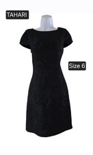 TAHARI Black Short-sleeve Sheath Dress  Jacquard Floral Pattern Navy Blue Size 6